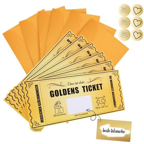 kodivenj Goldenes Ticket Gutschein, 6 Stück, Rubbelkarte zum Beschriften, Geburtstagskarte (B)