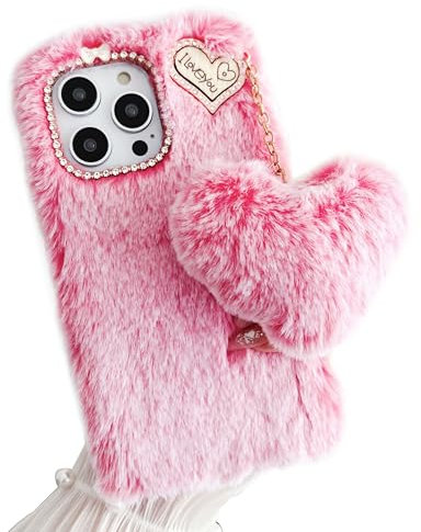 Fluffy Plush Case for iPhone 5 / 5s / SE 2016 Heart-shaped Pendant TPU Bumper Protective Cover with Bling Diamond bowknot Cute Warm Winter for Women Girls Shockproof-Frost Pink