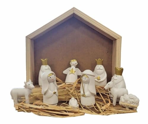 zeitzone Kleine Krippenfiguren Weihnachten Set 11 teilig Weihnachtskrippe Handbemalt