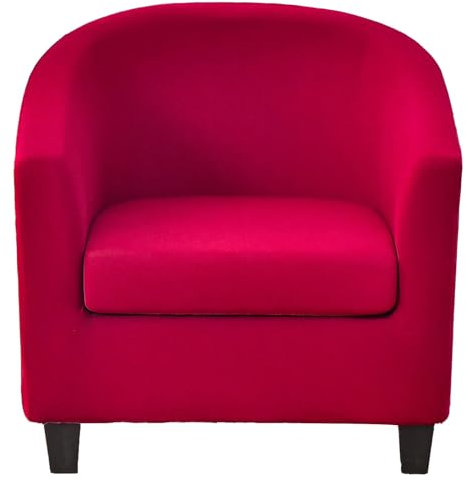 Stretch-Schonbezug für Clubsessel, 2-teilig, Bezug für Fasssessel mit Kissenbezug, weicher Schonbezug für Tub-Sessel, Abnehmbarer und waschbarer Bezug für Tub-Sessel-rot-2-teilig
