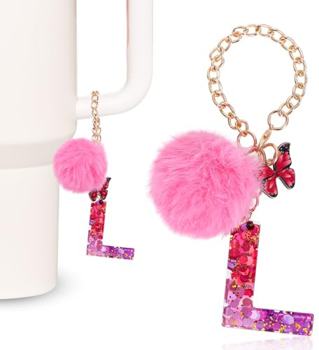 MWOOT Charme Lettre pour Femmes Compatible avec Sac à Tumbler Stanley, Décoration Porte-clés Lettre Initiale A, Porte-clés en Alphabet Majuscule en Résine, Rouge L
