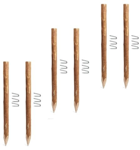 BOGATECO 6 x Haselnuss Staketenzaun Pfosten | Höhe 150 cm | Angespitzte Holz-Pfahl | 6-teiliges Set | Zaunpfosten Hozpflock Holzzaun Zaunpfähle Holzpfosten rund| Holzpfahl für Bauernzaun Gartenzaun