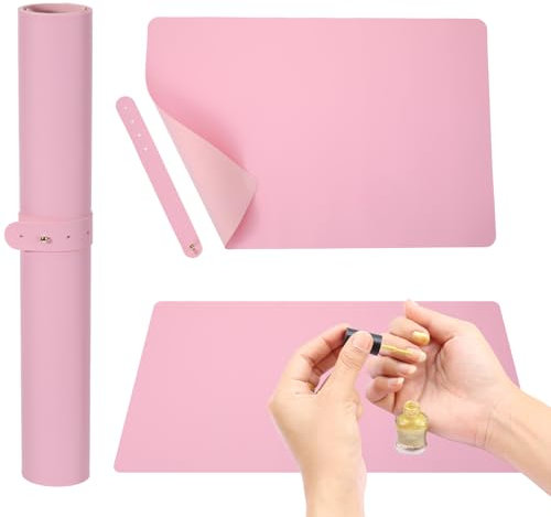 HJZHII Nailart-Tischset, Faltbares Nagel-Armlehnenpolster Weiches Handauflagekissen aus PU-Leder Nägel Maniküre-Schreibtischunterlage Nagel-Trainingskissen Herstellen von Maniküre-Make-up(Rosa)