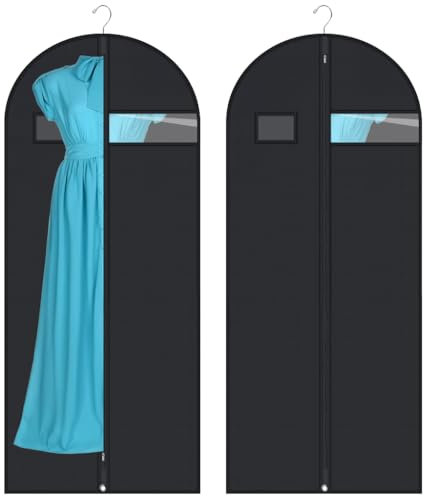 2 Pack Garment Bags Dustproof Garment Covers with Clear Window and Pocket Foldable Clothes Covers with Zip Waterproof Hanging Storage Bags for Suits Shirts Dresses Coats (60X152CM)