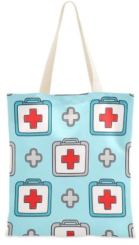 voucong Doktor-Medizin-Box-Druck-Tragetasche, Segeltuch für Damen, mit Taschen, mit Griffen, wiederverwendbare Canvas-Tragetasche, cooles Geschenk für Freundinnen, Aufdruck Doctor Medicine Box, 1