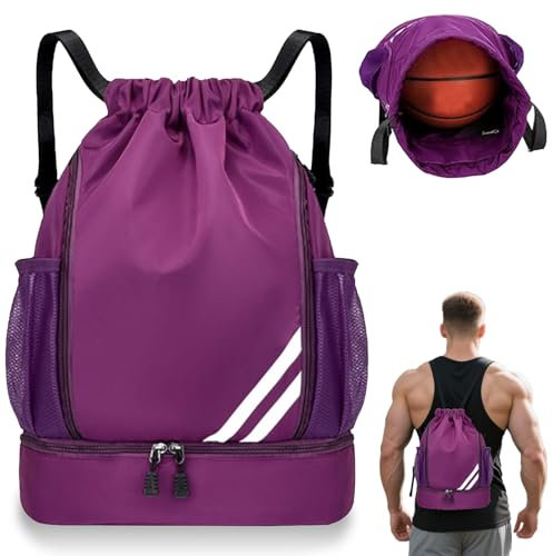 Turnbeutel mit Kordelzug, Kordelzug-Rucksack, Sportbeutel mit Kordelzug Schuhfach, Verstellbar Tunnelzug Gymsack, Fussballtasche, Basketball Tasche, Schwimmbeutel, Turnbeutel für Jungen Damen