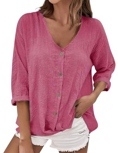 Chemise Lin Femme Chemisier Élégant pour Femme À Manches Longues en Lin Et Coton Chemise Tops