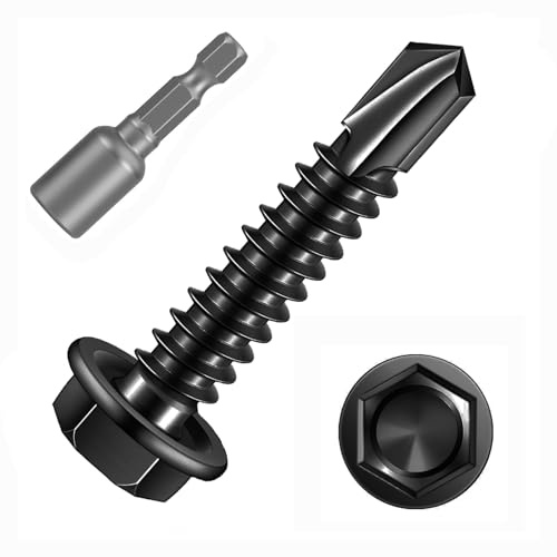 FandWay 80 Pièces Vis Autoforeuse Metal Noir,M4,2x38mm Vis à Tôle Autotaraudese à Tete Hexagonale et Autoperceuse Autoperforante Inox 410 avec 1 Bits pour Aluminium Bois Plastique.