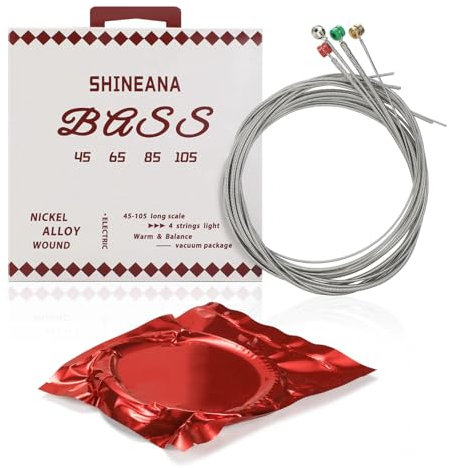 Cuerdas de bajo eléctrico de 4 cuerdas, aleación de níquel enrollada con núcleo de acero hexagonal alemán, revestimiento ligero para mayor durabilidad, sellado al vacío (45-105 mediano), tacto suave y
