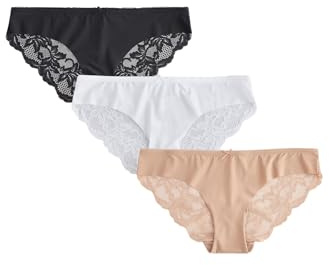 NEXT Damen Brazilian 3 STK. Nahtlose Slips mit Rückenspitze, Brazilian Schwarz/Weiß/Praline Nude 34