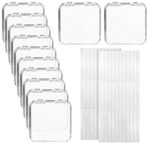 FSSTUD Lot de 12 boîtes de rangement à presser en plastique transparent pour faux ongles avec 60 rubans adhésifs double face pour la maison et le salon