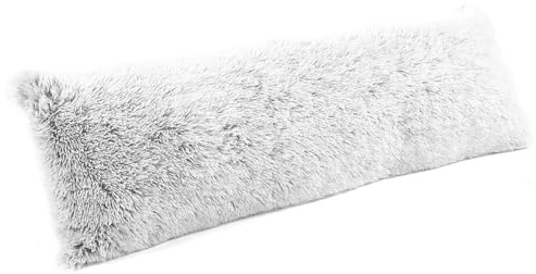 Downland Huggleland Long Haired Bolster Pillow – Orthopaedic Long Pillow for Back, Side Sleepers & Maternity Support – Fluffy Bolster Cushion, 137x43cm Long Body Cushion, Grey