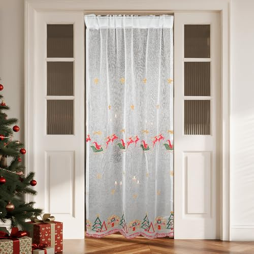 HiSnug weiß Weihnachts-Voile-Türvorhang, Weihnachtsdekoration Türvorhang, B100 x H200 cm - 1 Stück