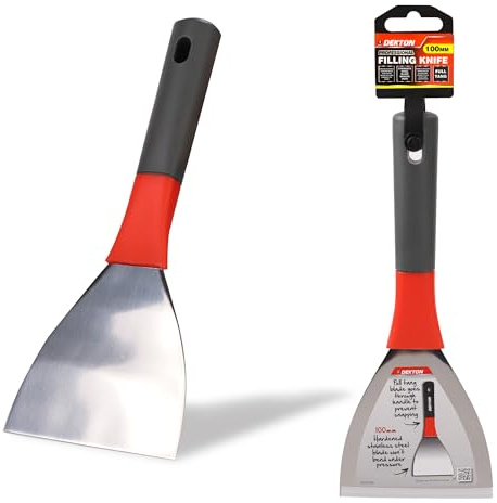 DEKTON Filling Knife 100mm, 1.27mm - Stainless Steel Flexible Blade with Ergonomic Rubber Grip Handle for Filling Cracks, Repairing Holes & Decorating Tasks
