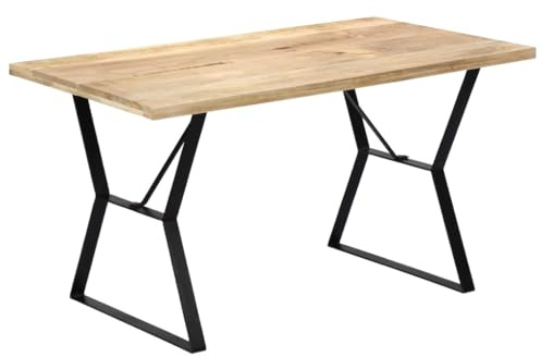 Mandloder Esstisch 140x80x76 cm Massivholz Mango, Braun Schwarz, Industrie-Stil, Rechteckiger Holztisch für Esszimmer und Küche, Langlebig