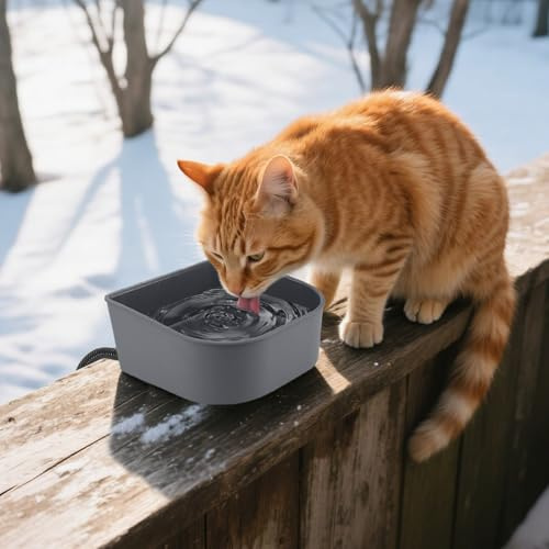 Billionchains Hanging Heated Water Bowl for Cats/Rabbits/Chicken/Dogs, 34 OZ Thermal-Bowl Heated Small Water Dish for Outdoor Animals Hang on Cage