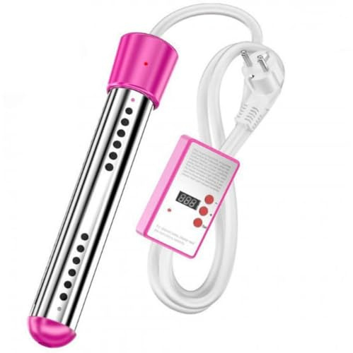 Portable Water Heater Stainless Steel Bucket Heater with Digital LCD Thermometer, Submersible Water Heater for Home Camping Bath Pool Outdoor Pink