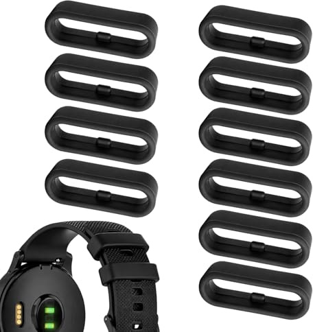 10 Stück Silikon Armband Schlaufe, Ersatz Uhrenarmband Schlaufe Halter für 22 mm Garmin Band Watch Strap, Rutschfeste Garmin Armband Schlaufe, Kompatibel mit Garmin Forerunner 645/245/Fenix, Schwarz