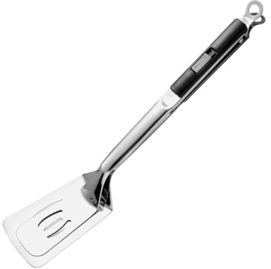 Slide Lock Tongs, 2 in 1 Stainless Steel Spatula Tongs Combo for Steak Fish BBQ, Heat Resistant Handle, Multi Purpose Cooking Turner for Kitchen Grill