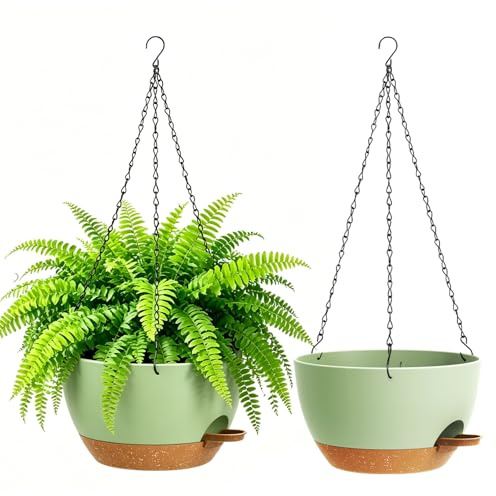 WSMKSZ 25 cm Selbstbewässernde Blumenampel, 2er Set Blumentopf Hängend | Kunststoff Hängetopf für Pflanzen mit Wasserreservoir & Drainageloch, Pflanzenampel für Balkon, Veranda, Innen Außen
