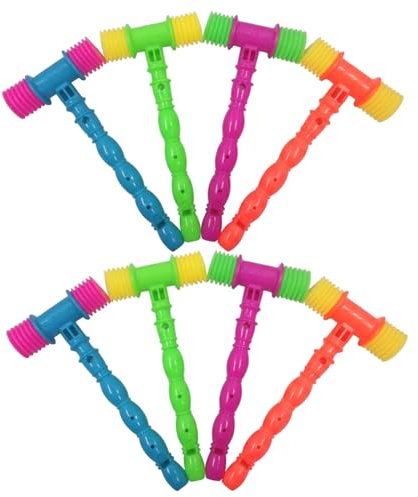 Temeemeg 8pcs Squeaky Hammer, Colorful Plastic Hammers for Kids with Whistle Handle, Interactive Sensory & Cheering Toy for Toddlers.
