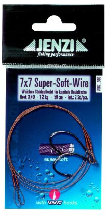 Powerflex 7x7 Super-Soft-Stahlvorfach mit zwei Schlaufen 9Kg Haken2 50cm