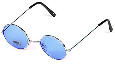 PARTY DISCOUNT Brille Hippie, runde, Blaue Gläser aus Metall