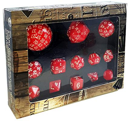 Bescon Vollständige Polygonal Polyedrische Würfel Set 13pcs D3-D100, Dungeons und Dragons Würfel Set D3 D4 D6 D8 D10 D% D12 D20 D24 D30 D50 D60 D100 Rot Farbe