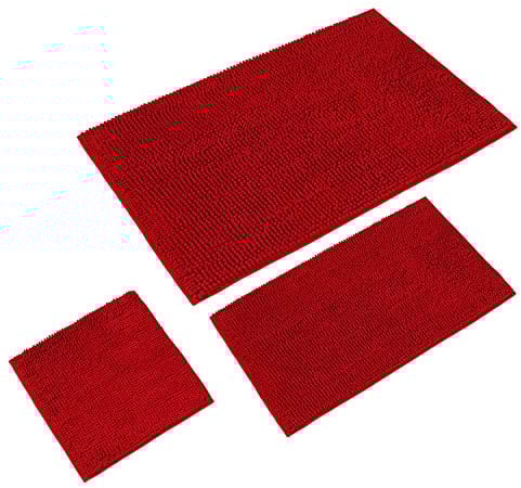 WohnDirect Badematten Set 3 teilig Rot • WC Vorleger (45x45cm), Badematte (50x80cm,70x120cm) • rutschfest waschbar Badezimmerteppich OHNE WC-Ausschnitt