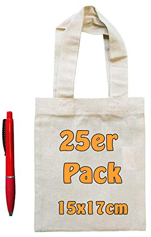 Cottonbagjoe 25er set | kleine Baumwolltasche | unbedruckt | 15x17 cm | Basteltasche | Jutebeutel | Geschenkbeutel | zum Bemalen für Kinder | Stofftasche