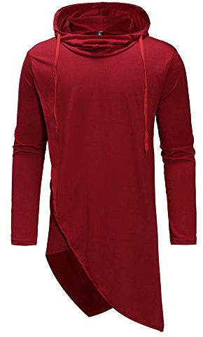 Susenstone Homme Manteau à Capuche à La Mode Slim Trench Coat Jacket Cardigan A Manche Longues Sweatshirt Long Hooded Blouse (L, Vin Rouge)