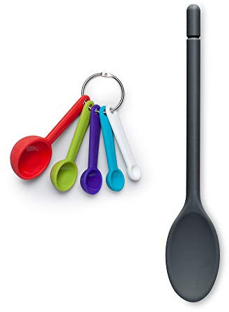 Zeal JSET13T Non-Stick Silicone Cooks Spoon & Measuring Spoon 2-Piece Set, Dark Grey/Bright Mix