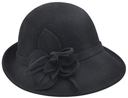 Ulalaza Laine Feut Cloche Chapeau Hiver Large Bordure Retro Fleur Bowknot Vintage Seau Chapeau Disquette pour Les Dames