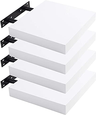 Lestarain 4er Wandregal, 30x23x3.8cm MDF-Wandboard Schweberegal Holz Hängeregal DVD CD Regal Wall Shelf Für Küche Wohnzimmer Schlafzimmer Weiß