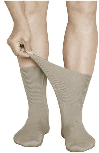 vitsocks Men's Extra Wide Top Loose Fitting Diabetic Socks (3 PAIRS) Non Binding for Swollen Feet Ankles Legs, beige, 10-12