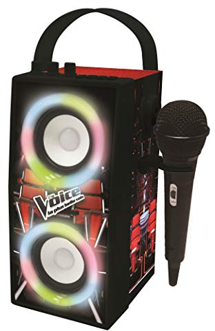 Lexibook, The Voice, Enceinte Portable Bluetooth Lumineuse avec Micro, karaoké, Effets Lumineux, sans-Fil, USB, Carte SD, Batterie Rechargeable, Noir/Rouge, BTP180TVZ
