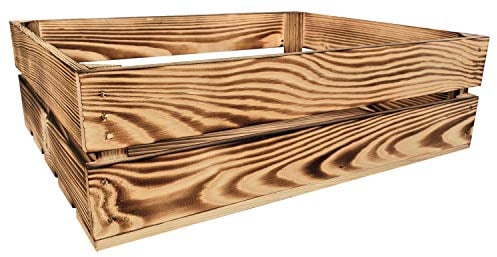 Holzkiste Groß Aus Holz - massive Weinkisten Vintage 50 x 40 x 15 cm - Holzbox Für Aufbewahrung, Holzregal - Robuste Obstkisten & Apfelkisten - Deko Kiste Für Küche, Wohnzimmer - Kiste Geflammt