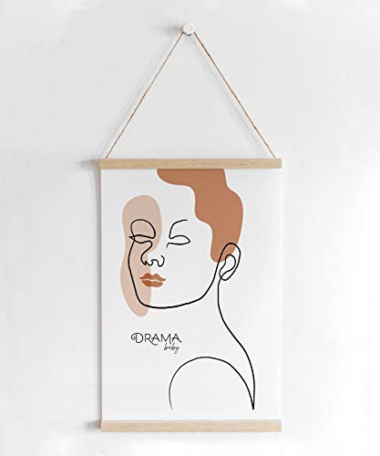 kartenkuss.de Skandi-Poster mit Posterleiste, minimalistisches Portrait einer Frau drama, skandinavisches one-line Poster inkl. Posterschiene aus Holz (mattes Premium-Papier 135g/m², DIN A3)