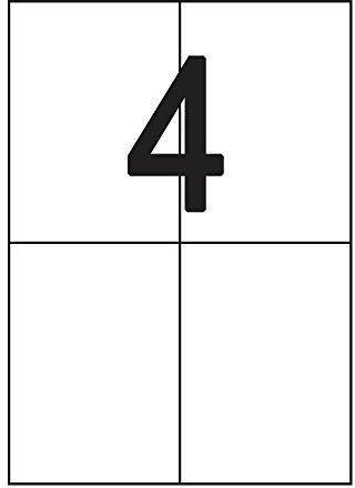 100 Blatt Etiketten Selbstklebend 105,0 x 148,0 mm 400 Stück DIN A4 permanent haftend Universal Weiß - 4 Stück pro Blatt