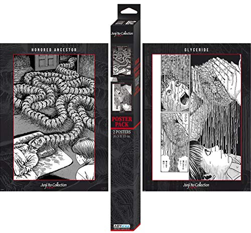 ABYstyle Junji Ito Chibi Poster-Set, ungerahmt, 52,1 x 39,4 cm, inklusive 2 Mini-Poster, Horror-Anime-Manga-Wandkunstdrucke für Schlafzimmer, Büro, Zimmer, Dekoration, Geschenk