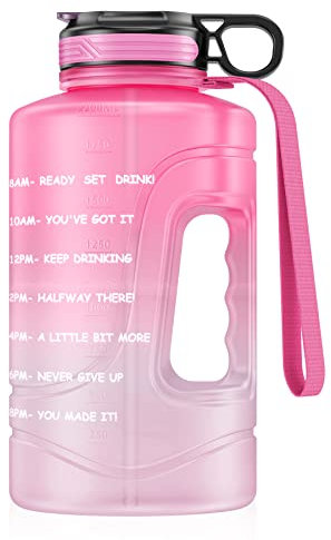 Bouteille d'eau de motivation avec marquage de temps et paille, 2,2 litres, grande carafe d'eau de sport avec poignée, sans BPA, étanche pour le fitness, la salle de sport et les sports de plein air