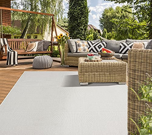 Mia's Teppiche Lara - moderner Outdoor Teppich, wetterfest & UV-beständig, für Balkon, Terrasse und Wintergarten, flachgewebt, Creme, 160 x 220 cm