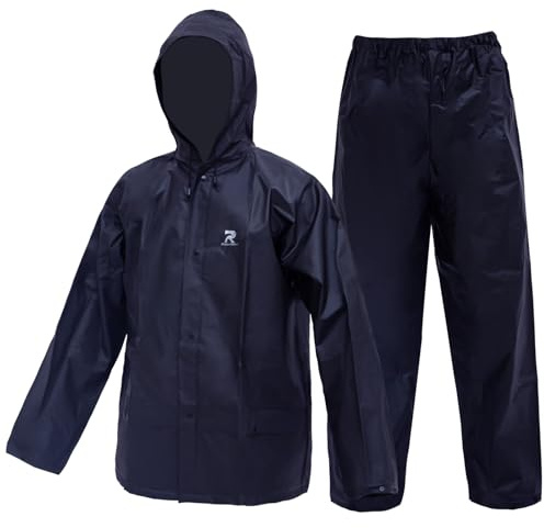 Ultra-Lite Rain Suit for Men Women Waterproof Protective Rain Coat with Pants 2 Pieces Rain Gear for Climbing,Cycling, Farming, Hiking(Navy,M)