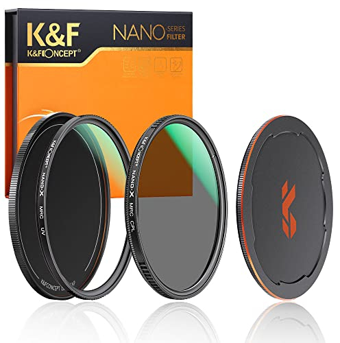 K&F Concept Filter Set,Nano X-Serie Polfilter(CPL Filter),MCUV Filter,2 Objektivdeckel& Aufbewahrungstasche,28 Schichten Antireflektierende Nanobeschichtung,HD,Wasserdicht,Kratzfest-77mm