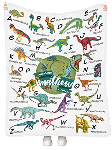 Coperta personalizzata per neonati e ragazze con nome, coperte personalizzate con stampa di dinosauri per decorare la stanza, divano da viaggio, coperta pelosa e in pile per compleanno per bambini 127