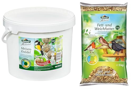 Dehner Natura Wildvogelfutter, Meisenknödel, ohne Netz, 100 Stück (10 kg) & Natura Wildvogelfutter, Fett- und Weichfutter, 5 kg