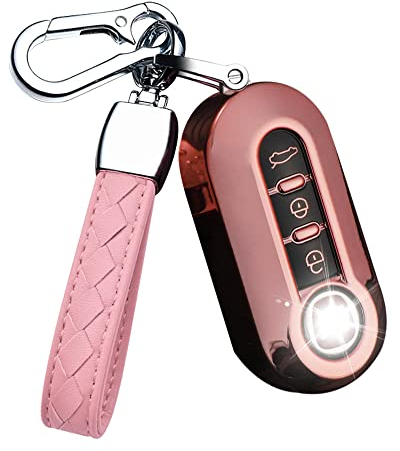 HIBEYO Custodia pieghevole per chiave auto, adatta per Fiat 500, Panda Punto Lancia Ypslon Delta Grande Bravo, custodia protettiva per telecomando a 3 tasti rosa