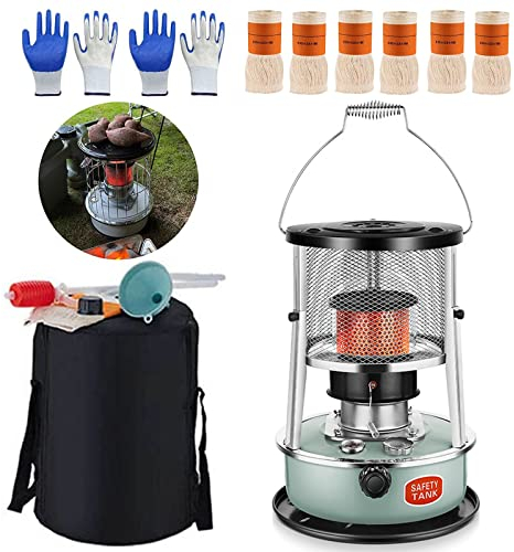 ZYLEDW Tragbare Petroleumofen für Innenräume Heizung Ohne Strom Innen Petroleum Heizung, höhenverstellbar 13.3-18.1 Zoll Brenndauer 16-21 Stunden, Petroleum Heizung mit 6 Docht und 3 Handschuhe