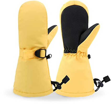 SEYUFN Kinderhandschuhe Winter Thermal Warm Jungen Skihandschuhe Mädchen Fleece Wasserdichtes Futter Bebe Verstellbarer Kinder Sport Handschuhe 1-6 Jahre(Gelb,2-4 Jahre)