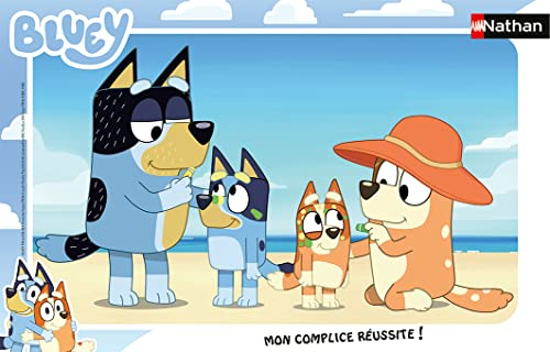 Nathan – Kinderpuzzle – Rahmen 15 Teile – Bluey am Strand – Mädchen oder Jungen ab 3 Jahren – hochwertiges Puzzle – Dicker und robuster Karton – Alltag & Familie – 86162